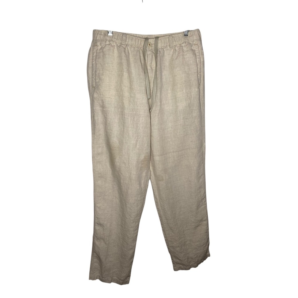 Tommy Bahama Relax Mens Linen Pants Tan Beige Elastic Drawstring Large 36x31